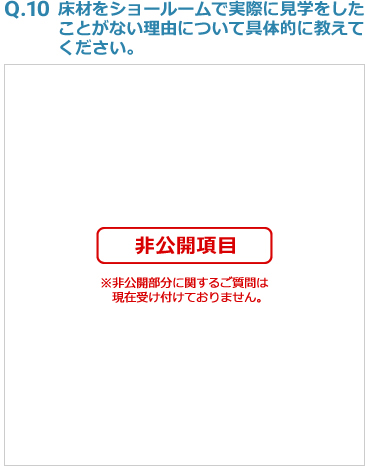 Q10:床材をショールームで実際に見学をしたことがない理由について具体的に教えてください。