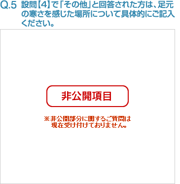 Q5:設問【4】で「その他」と回答された方は、足元の寒さを感じた場所について具体的にご記入ください。